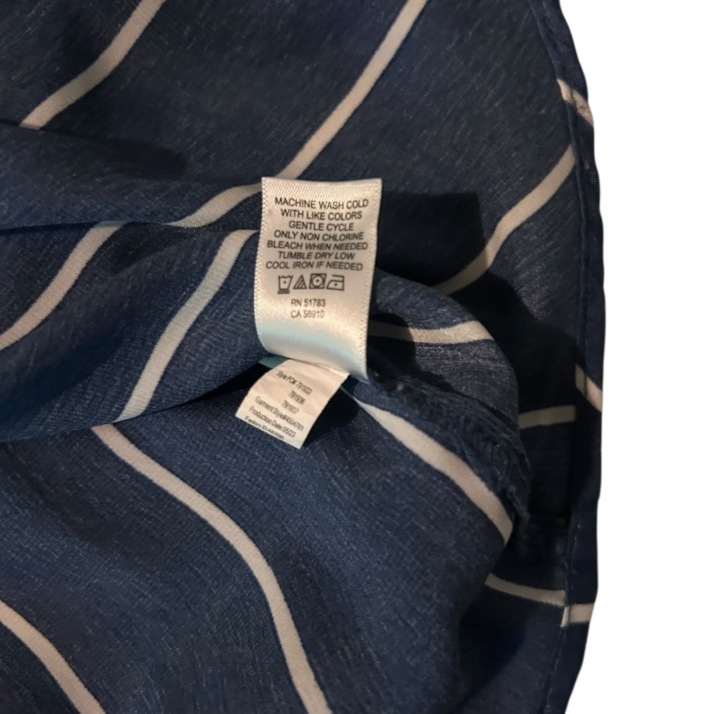 Maurices Navy Blue White Stripe Button Down Blouse – Size 1X Satin-like Sheen - Picture 5 of 8